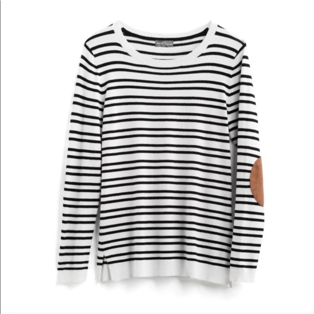 “Aubree” Striped Elbow Patch Pullover